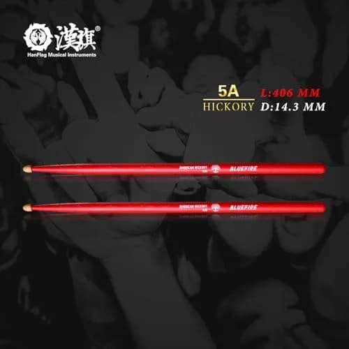 HUN Bluefire Red Color 5A Drumstick | Weight Matched, 6 Sticks, Hickory Wood (70-120c) thumbnail 4