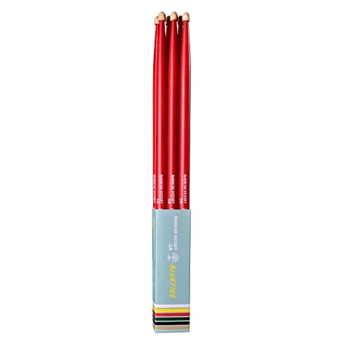 HUN Bluefire Red Color 5A Drumstick | Weight Matched, 6 Sticks, Hickory Wood (70-120c) thumbnail 6