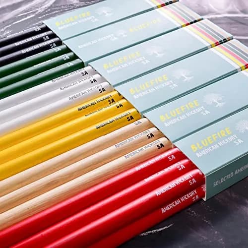 HUN Bluefire Red Color 5A Drumstick | Weight Matched, 6 Sticks, Hickory Wood (70-120c) thumbnail 9
