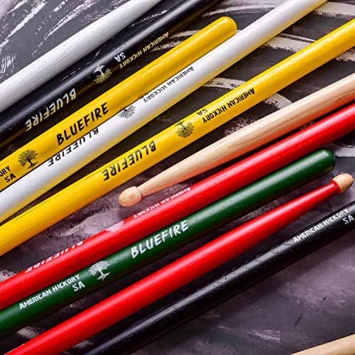 HUN Bluefire Red Color 5A Drumstick | Weight Matched, 6 Sticks, Hickory Wood (70-120c) thumbnail 2