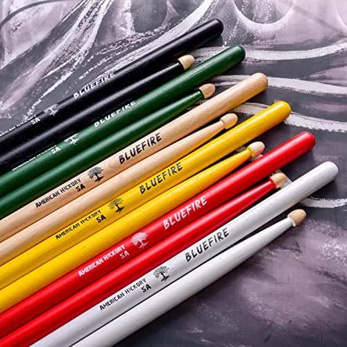 HUN Bluefire Red Color 5A Drumstick | Weight Matched, 6 Sticks, Hickory Wood (70-120c) thumbnail 3