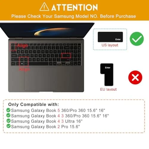 CaseBuy Black Silicone Keyboard Cover for Samsung Galaxy Book 5/4/3 15.6" & 16" | US Keyboard Layout Protector thumbnail 2