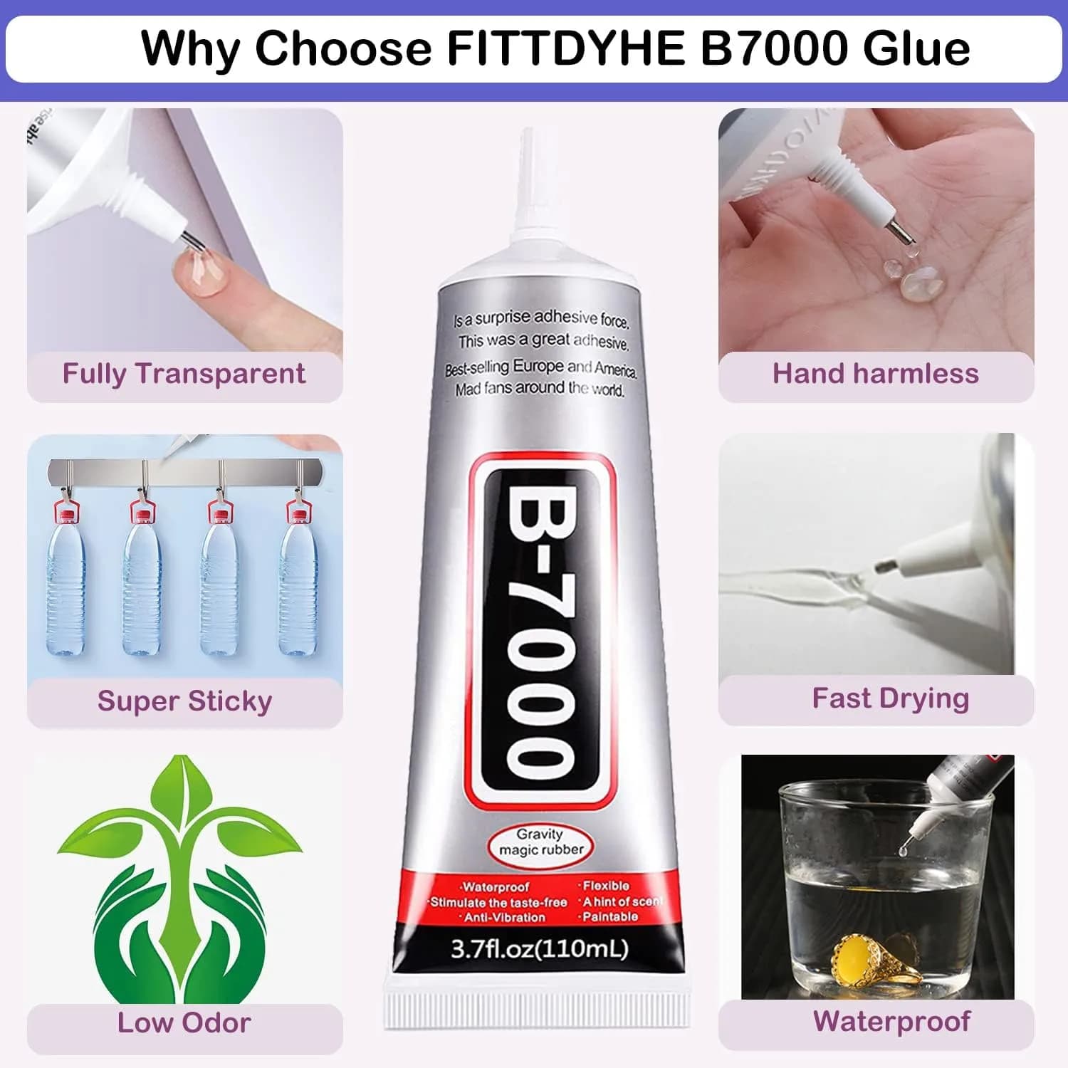 FITTDYHE B7000 Adhesive Glue 220ml (7.4 Fl Oz) | Professional Grade for Crafts & Jewelry Making - view 4