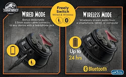 eKids Jurassic World Bluetooth Headphones for Kids, Wireless Over-Ear Headphones with Microphone | Kid-Friendly Stereo Sound thumbnail 5