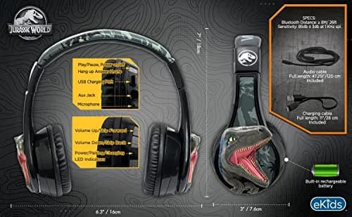 eKids Jurassic World Bluetooth Headphones for Kids | Wireless Stereo Sound - view 4