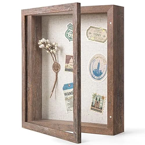Califortree 8x10 Shadow Box Frame with Linen Back & Magnetic Door | Rustic Brown Display Case for Photos & Mementos thumbnail 1