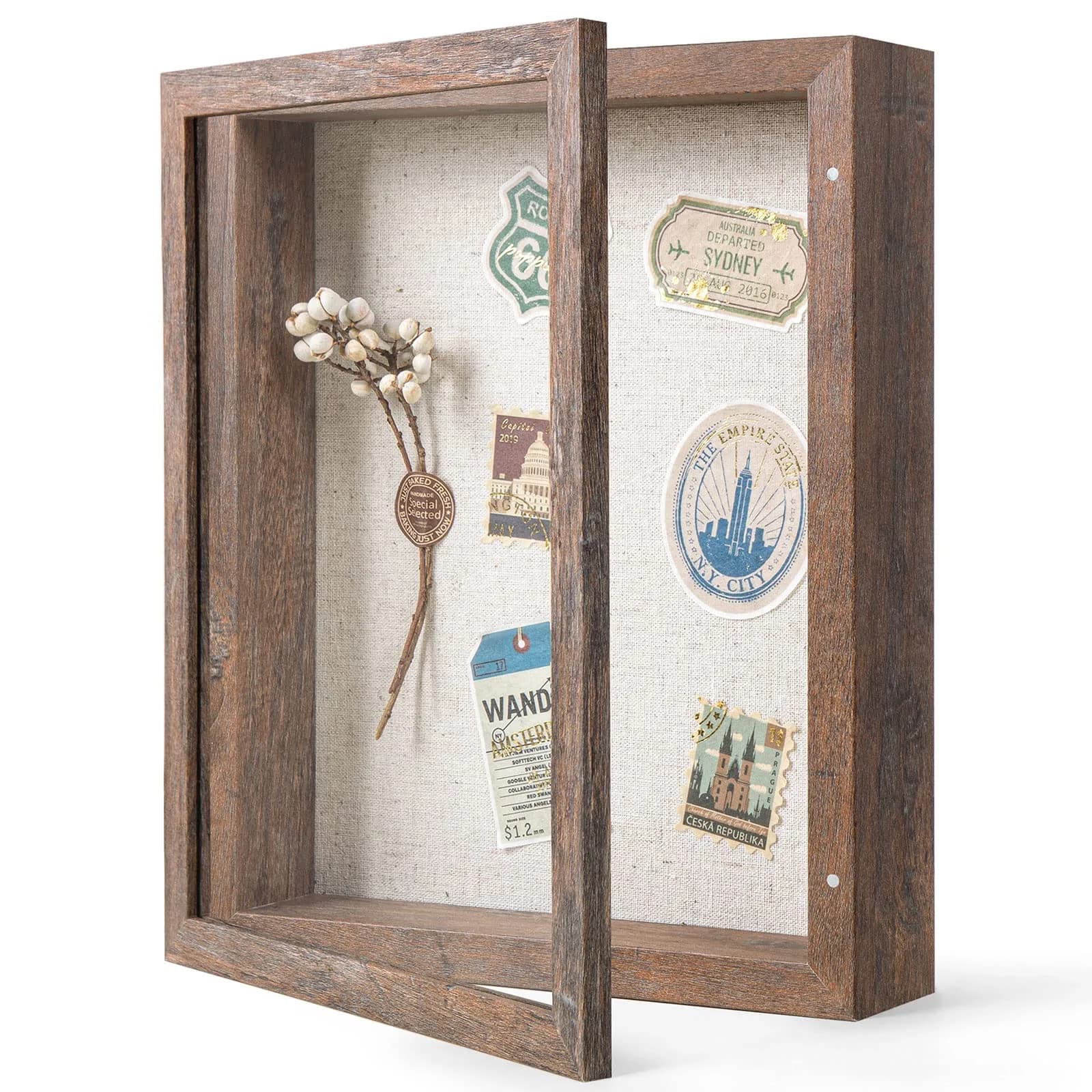 Califortree 8x10 Shadow Box Frame with Linen Back & Magnetic Door | Rustic Brown Display Case for Photos & Mementos — Rustic Brown