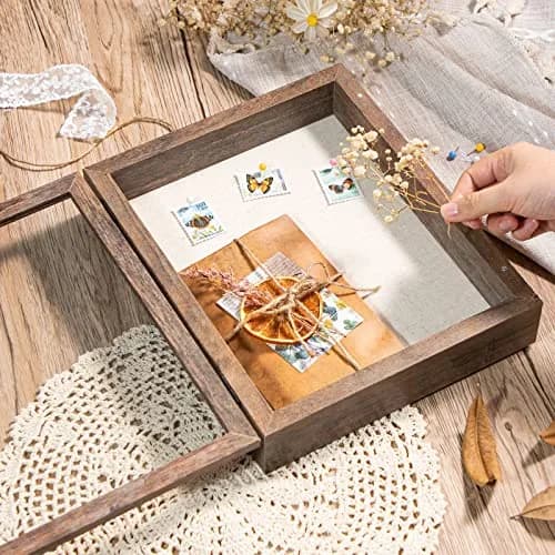 Califortree 8x10 Shadow Box Frame with Linen Back & Magnetic Door | Rustic Brown Display Case for Photos & Mementos thumbnail 3