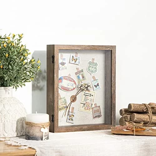 Califortree 8x10 Shadow Box Frame with Linen Back & Magnetic Door | Rustic Brown Display Case for Photos & Mementos thumbnail 4
