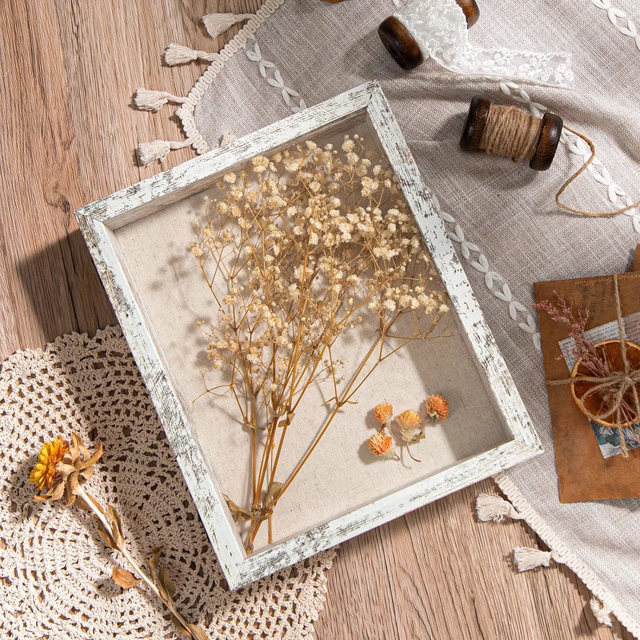 Califortree 8x10 Shadow Box Frame with Linen Back | Rustic Wall Display with Glass & Push Pins thumbnail 5