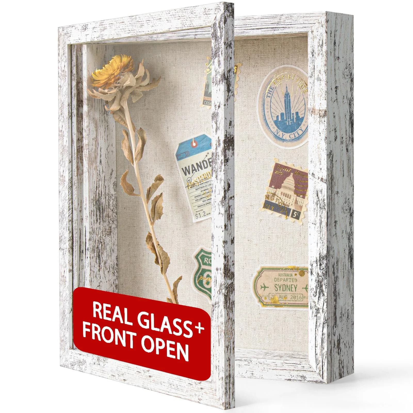 Califortree 8x10 Shadow Box Frame with Linen Back | Rustic Wall Display with Glass & Push Pins thumbnail 1