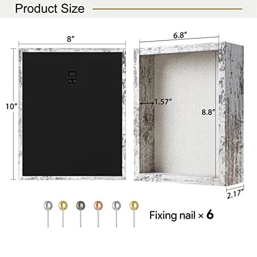 Califortree 8x10 Shadow Box Frame with Linen Back | Rustic Wall Display with Glass & Push Pins thumbnail 2