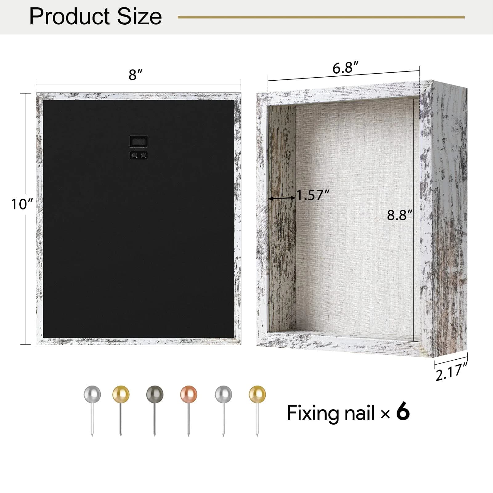Califortree 8x10 Shadow Box Frame with Linen Back | Rustic Wall Display with Glass & Push Pins thumbnail 2