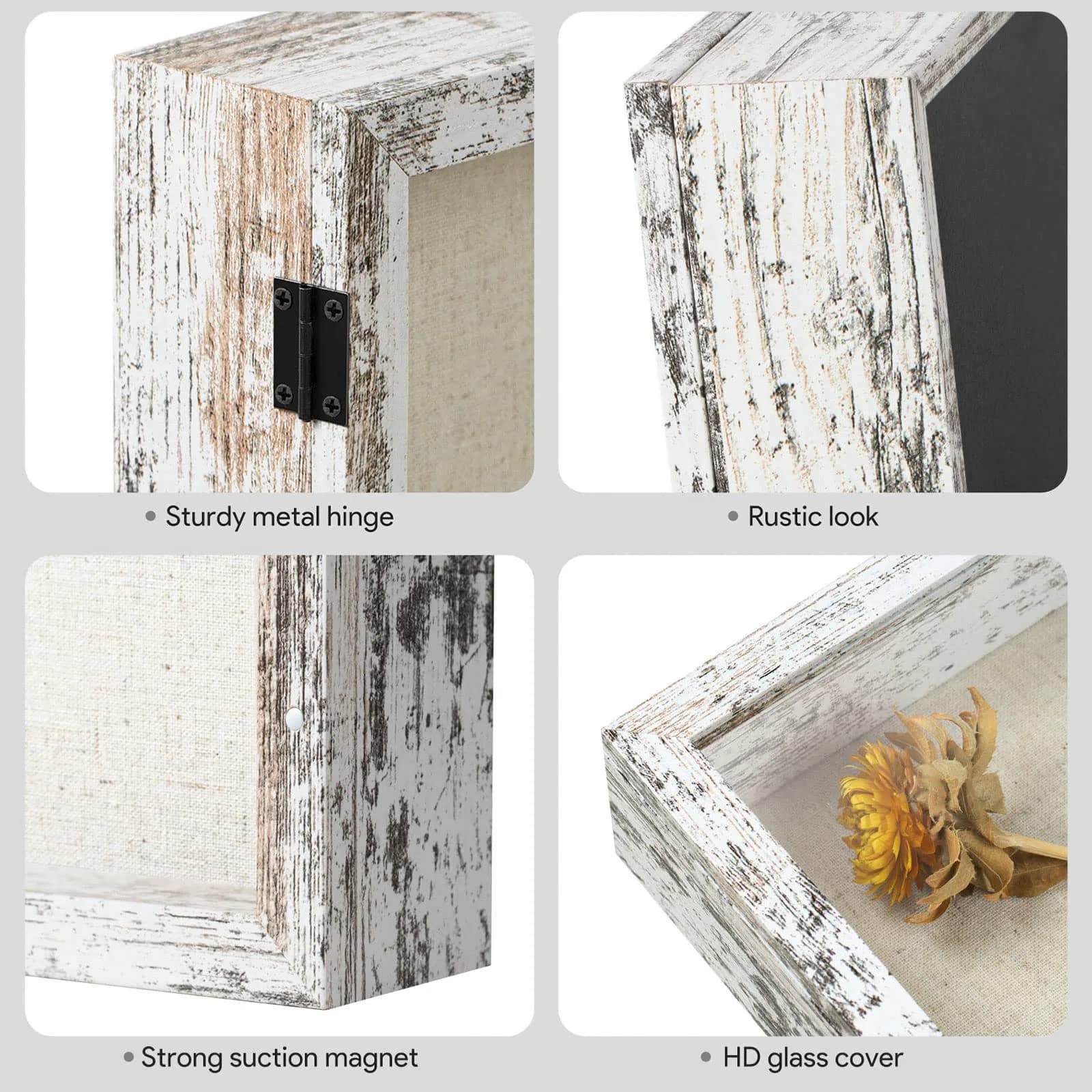 Califortree 8x10 Shadow Box Frame with Linen Back | Rustic Wall Display with Glass & Push Pins thumbnail 3