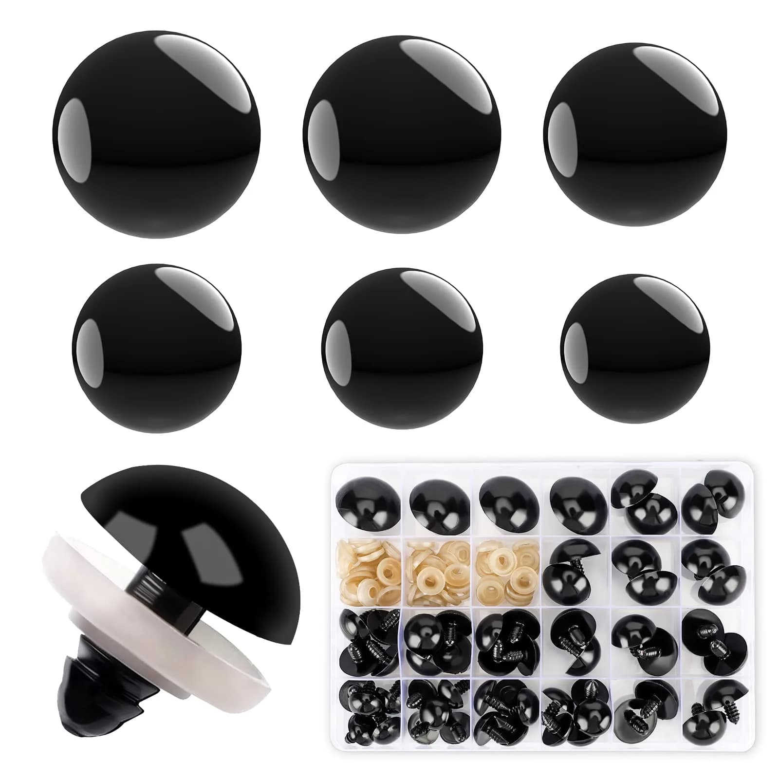 Buylorco Black Safety Eyes for Amigurumi Crochet Stuffed Animals, 16-30mm (60 Pieces) | DIY Craft Supplies - main product image