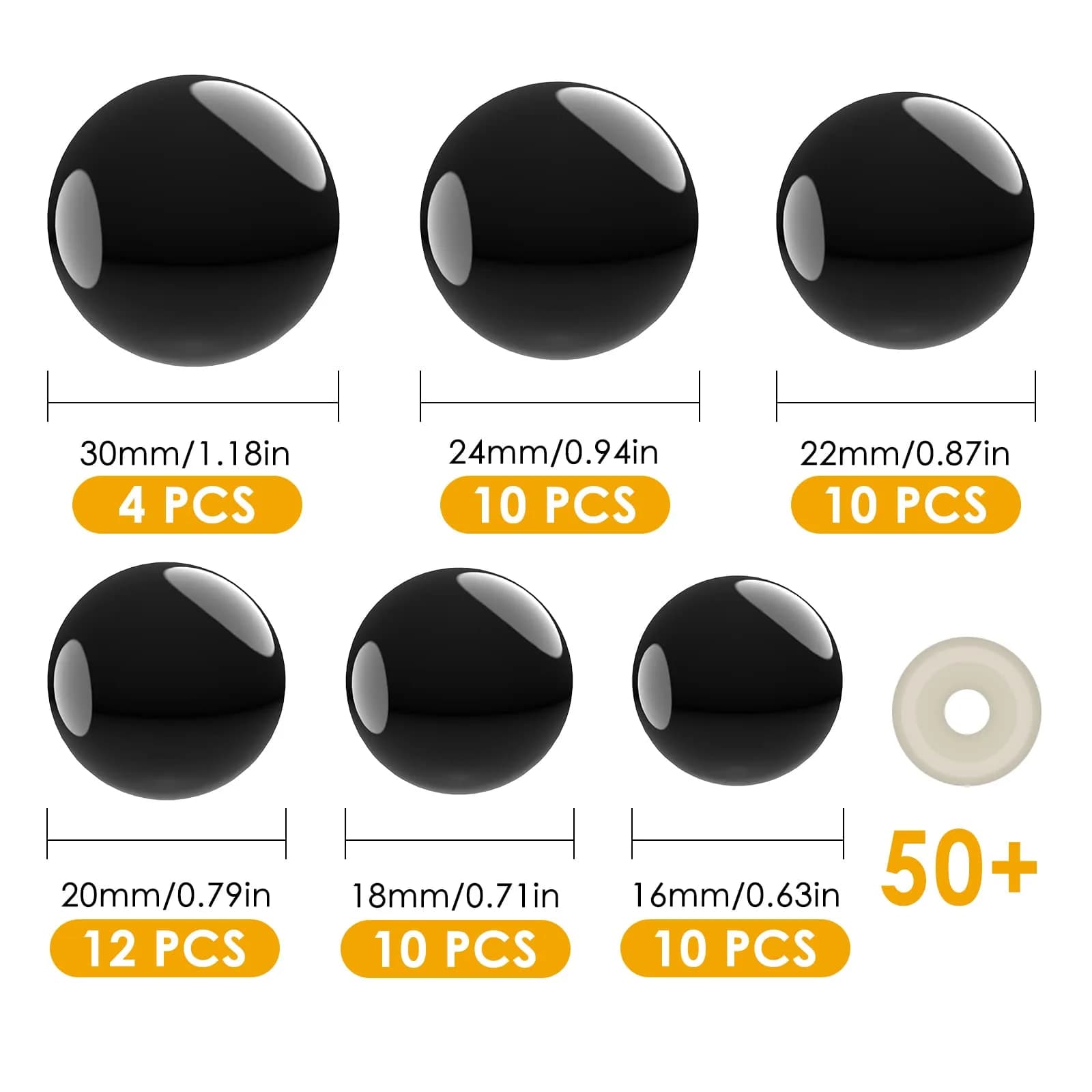 Buylorco Black Safety Eyes for Amigurumi Crochet Stuffed Animals, 16-30mm (60 Pieces) | DIY Craft Supplies - view 2
