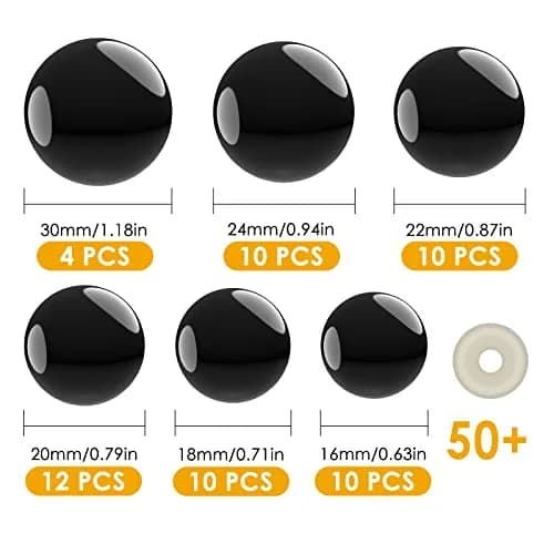 Buylorco Black Safety Eyes for Amigurumi Crochet Stuffed Animals, 16-30mm (60 Pieces) | DIY Craft Supplies thumbnail 2