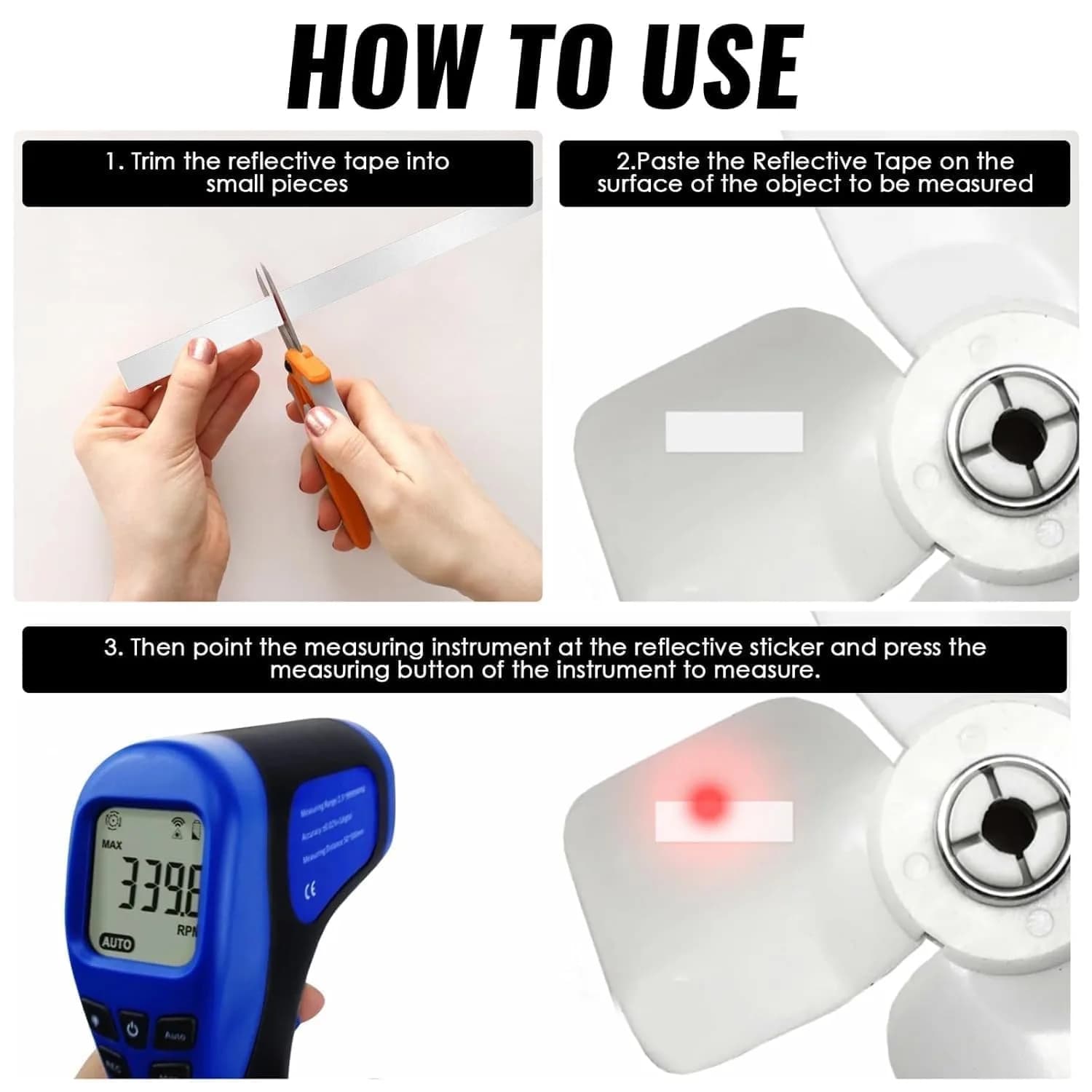 Thsinde Reflective Tape Strips for Photo Tachometers - 20 Pieces, 10x200mm | Essential for Non-Contact RPM Readings - view 5