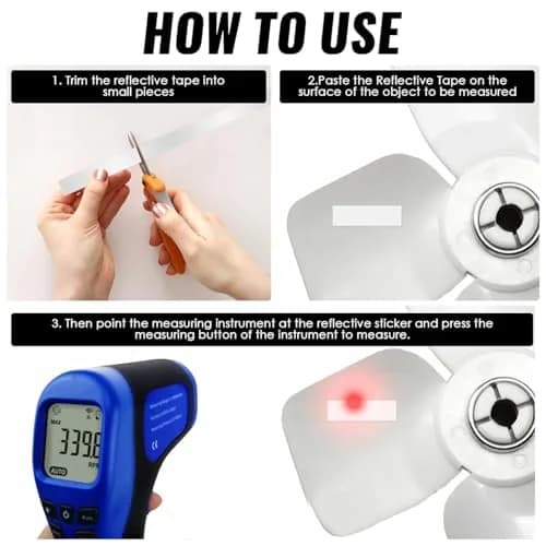 Thsinde Reflective Tape Strips for Photo Tachometers - 20 Pieces, 10x200mm | Essential for Non-Contact RPM Readings thumbnail 5