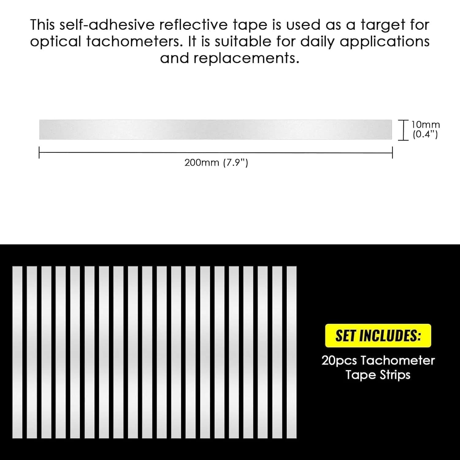 Thsinde Reflective Tape Strips for Photo Tachometers - 20 Pieces, 10x200mm | Essential for Non-Contact RPM Readings - view 6