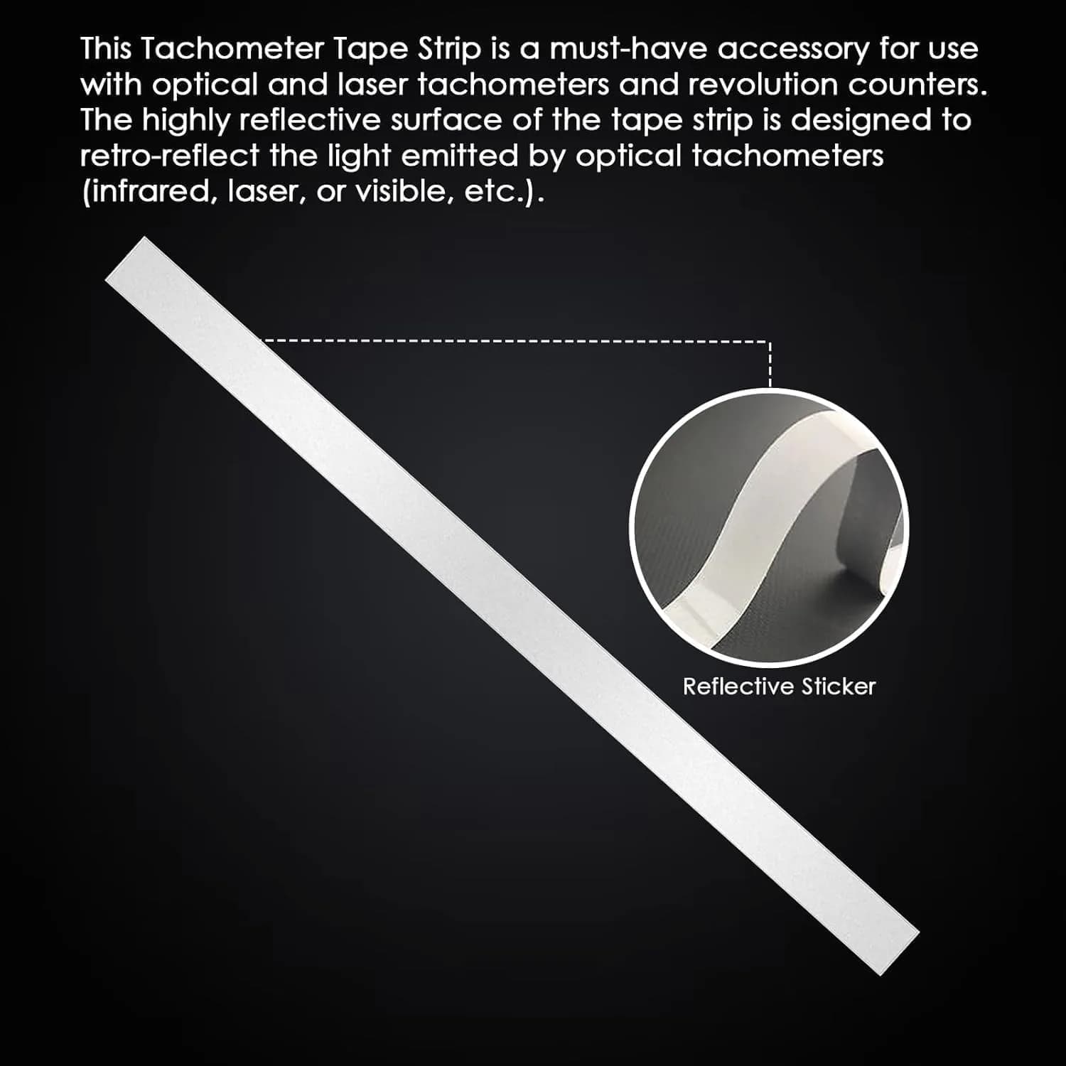 Thsinde Reflective Tape Strips for Photo Tachometers - 20 Pieces, 10x200mm | Essential for Non-Contact RPM Readings - view 3