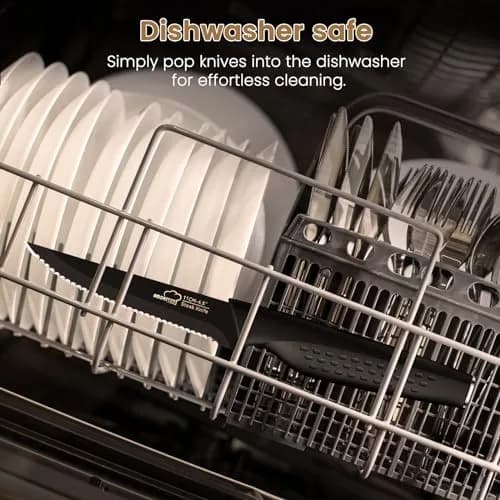 Amorston Steak Knives Set of 8, Serrated High Carbon Stainless Steel Blades 20.3 cm (8 inches) | Dishwasher Safe Black Kitchen Knives thumbnail 4