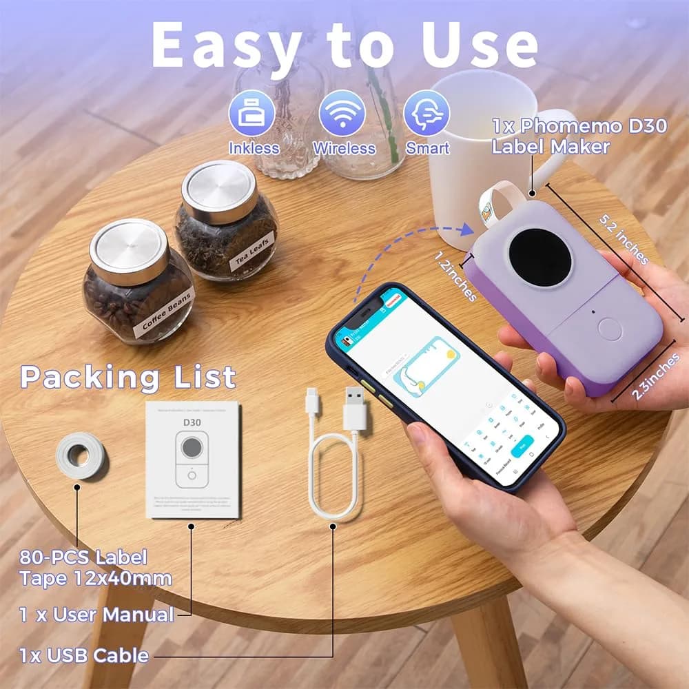Phomemo D30 Portable Thermal Label Printer Machine with Bluetooth | 203dpi Monochrome - view 9
