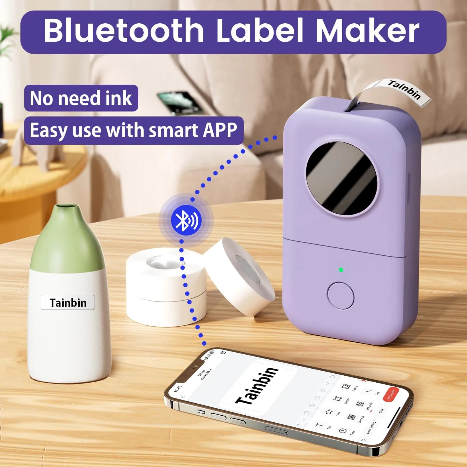 Phomemo D30 Portable Thermal Label Printer Machine with Bluetooth | 203dpi Monochrome - view 3