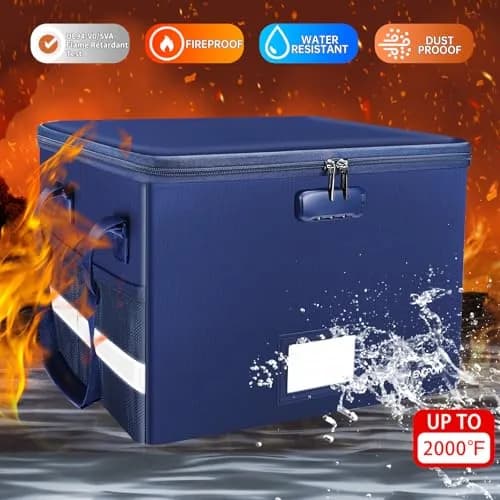ENGPOW Fireproof Document Box with Lock, Blue, 33L (1.17 cu ft) | SGS Tested to 2000℉ thumbnail 3