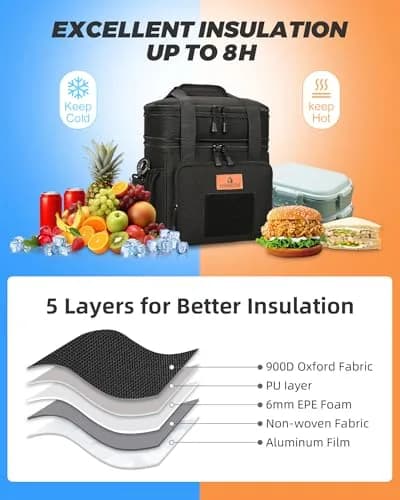 HSHRISH Expandable Lunch Box for Men Large Capacity Waterproof Insulated Bag 15L thumbnail 5