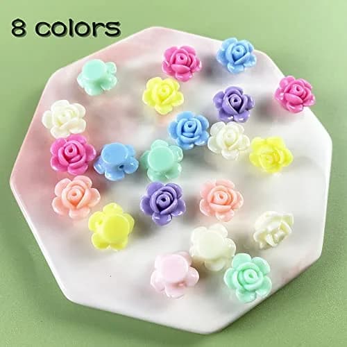 Jmassyang Acrylic Rose Beads 12mm | Colorful Flat Back Spacer for Jewelry DIY (600 pcs) thumbnail 5