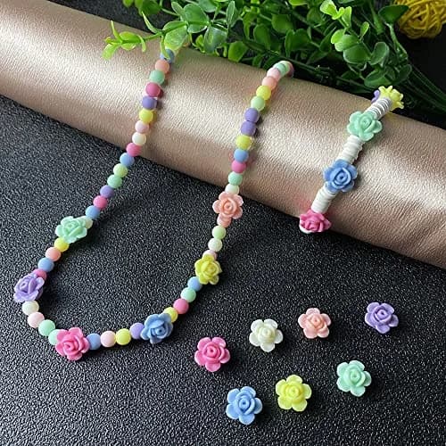 Jmassyang Acrylic Rose Beads 12mm | Colorful Flat Back Spacer for Jewelry DIY (600 pcs) thumbnail 3