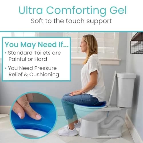 Vive Gel Toilet Seat Cushion Cover - Raised Padded Riser Cushion | Soft Silicone Comfort, Universal Fit, Waterproof (14.25” x 6.89” x 0.59”) thumbnail 7