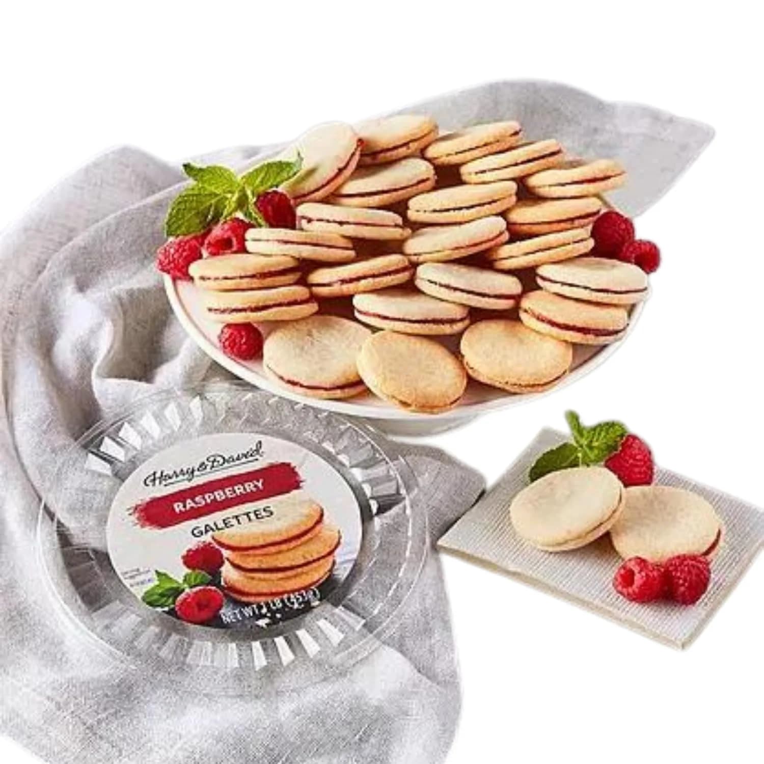 Harry & David Raspberry Galette Cookie Tub, 24 Cookies | Gourmet Butter Cookies with Raspberry Filling, Great for All Occasions — Red