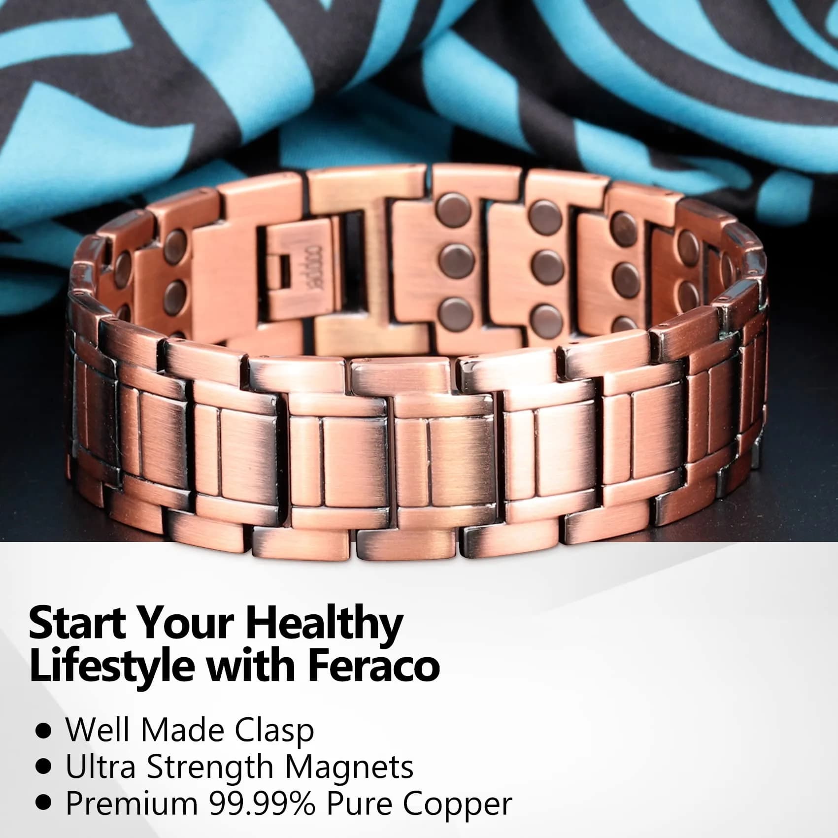 Feraco Pure Copper Magnetic Bracelet for Men | 23cm (9.05") - view 9