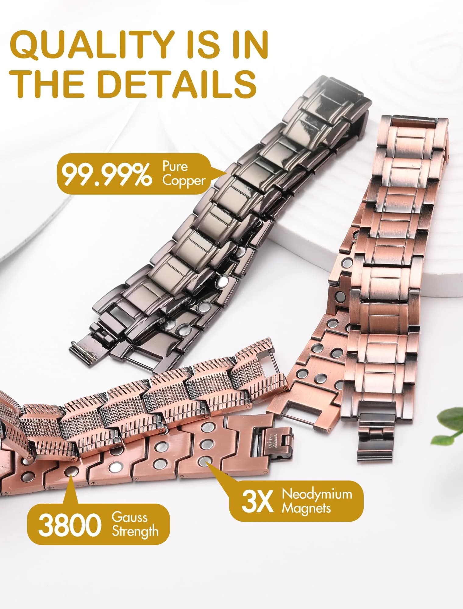 Feraco Pure Copper Magnetic Bracelet for Men | 23cm (9.05") - view 3