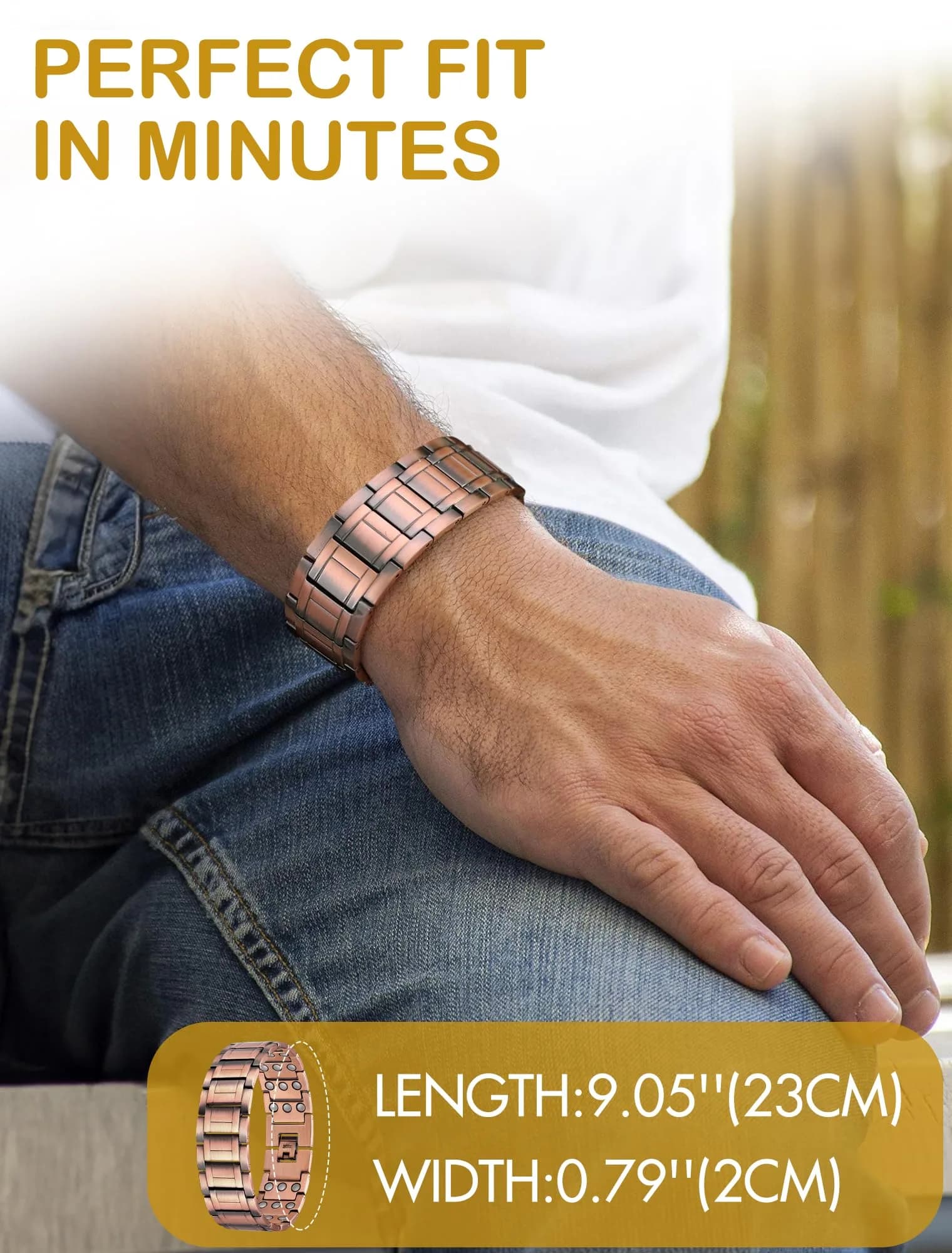 Feraco Pure Copper Magnetic Bracelet for Men | 23cm (9.05") - view 4
