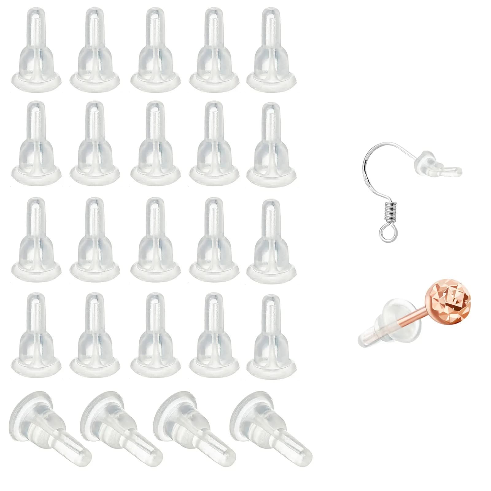 Gaprumi Clear Silicone Earring Backs 50pcs (10mm Height x 6mm Diameter) | Hypoallergenic Earring Safety Pads