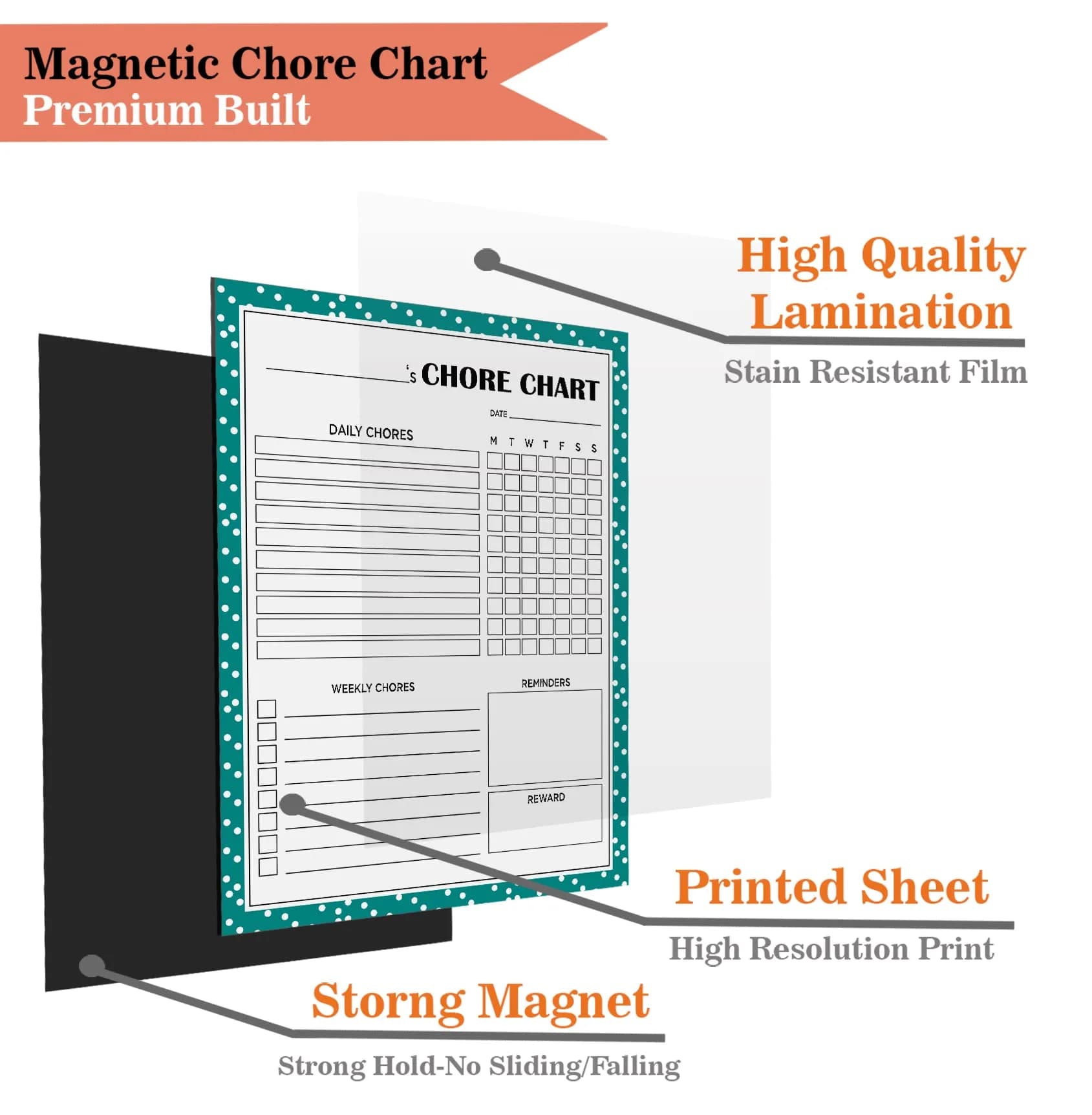 Inkdotpot Magnetic Chore Chart 8.5x11 Inches | Dry Erase Responsibility Board for Kids - view 5