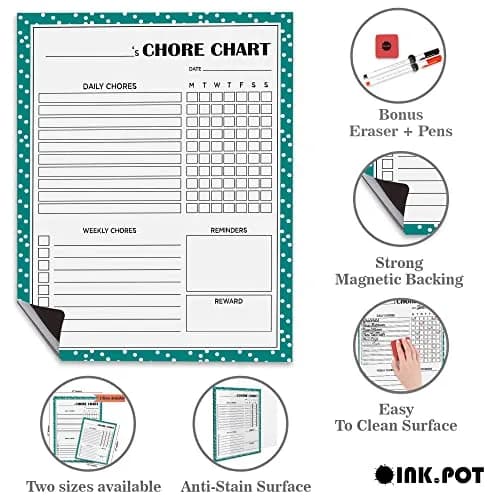 Inkdotpot Magnetic Chore Chart 8.5x11 Inches | Dry Erase Responsibility Board for Kids thumbnail 3