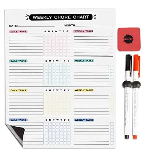 Inkdotpot Magnetic Chore Chart 8.5 x 11 Inches | Family Responsibility Organizer with 2 Markers & Eraser thumbnail 1