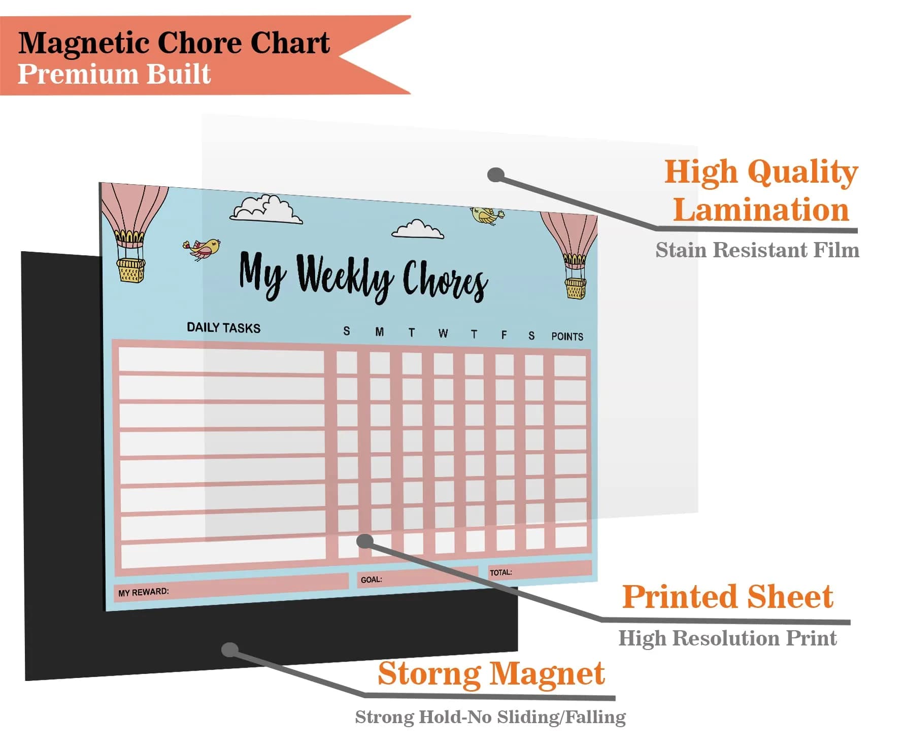 Inkdotpot Magnetic Chore Chart 8.5x11 Inches | Organize Family Chores with Dry Erase Board - view 5