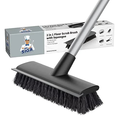 MR.SIGA Floor Scrub Brush with Long Handle & Squeegee, 22.1cm Head | Scrubbing Tools for Tile & Bathroom thumbnail 1
