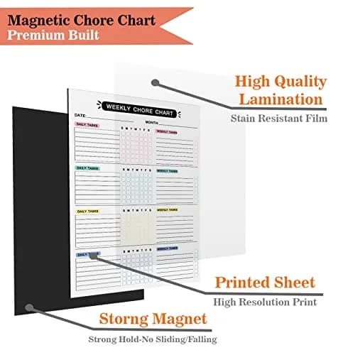 Inkdotpot Magnetic Weekly Chore Chart 12" x 17" (30.5cm x 43.2cm) | Organize Family Chores with Dry Erase Board thumbnail 5