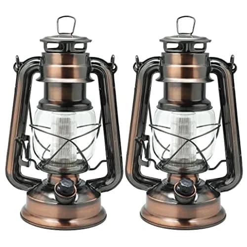 YAKii Vintage LED Lantern Metal Hanging Hurricane 2 Pack | 12 LED Dimmer Switch Cold White Battery Operated Indoor Camping Lighting Outdoor thumbnail 1