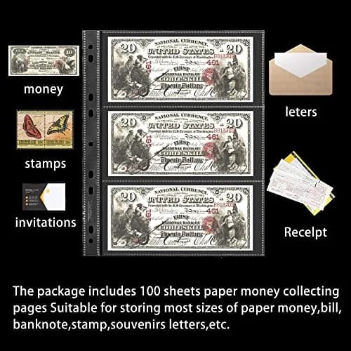 Uncle Paul Currency Pages for Paper Money Collection, 100 Sheets, 3 Pockets | Safe, PP Material, Suitable for Banknotes & Collectibles thumbnail 3