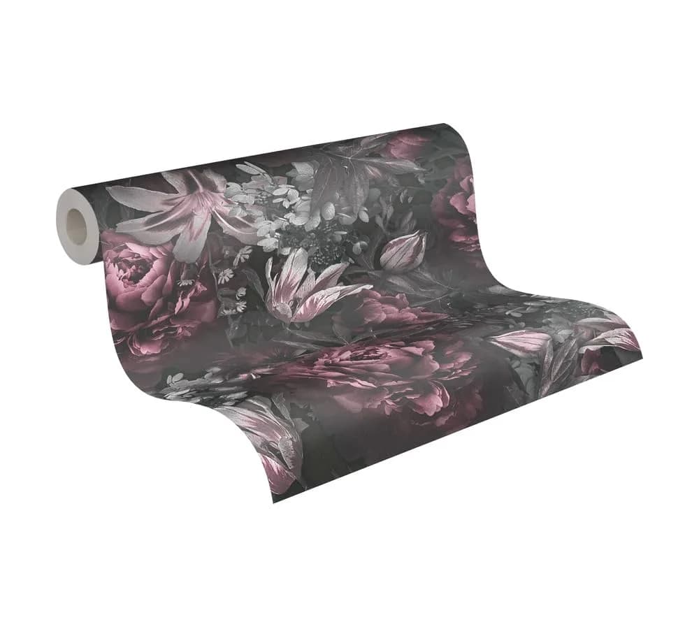 A.S. Création PintWalls Floral Wallpaper 10.05 x 0.53 m | Pink Grey Black Roses in Germany — Pink Grey