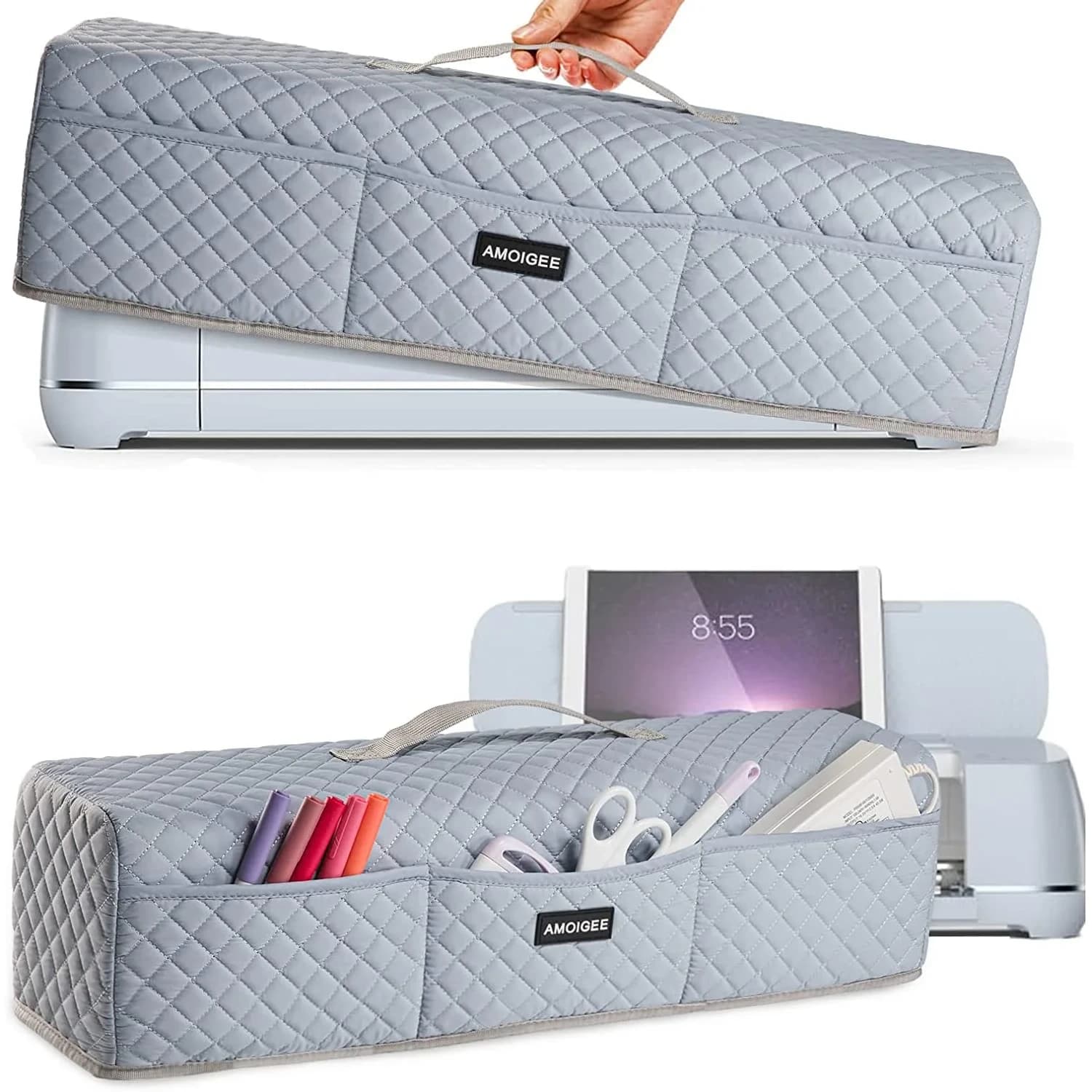 AMOIGEE Padded Dust Cover for Cricut Maker 4/3 & Explore 4/3/Air 2 | 53.3 cm (21") x 16.5 cm (6.5") x 16.5 cm (6.5") — Grey / For Maker & Explore 4
