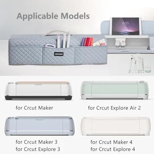 AMOIGEE Padded Dust Cover for Cricut Maker 4, Maker 3, Explore 3, Explore Air 2, Grey | 53cm (21") L x 17cm (6.5") W x 15cm (6") H thumbnail 3