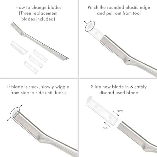 Tweezerman Facial Razor Replacement Blades 4 Count | Dermaplaning Blades for Peach Fuzz Removal thumbnail 2